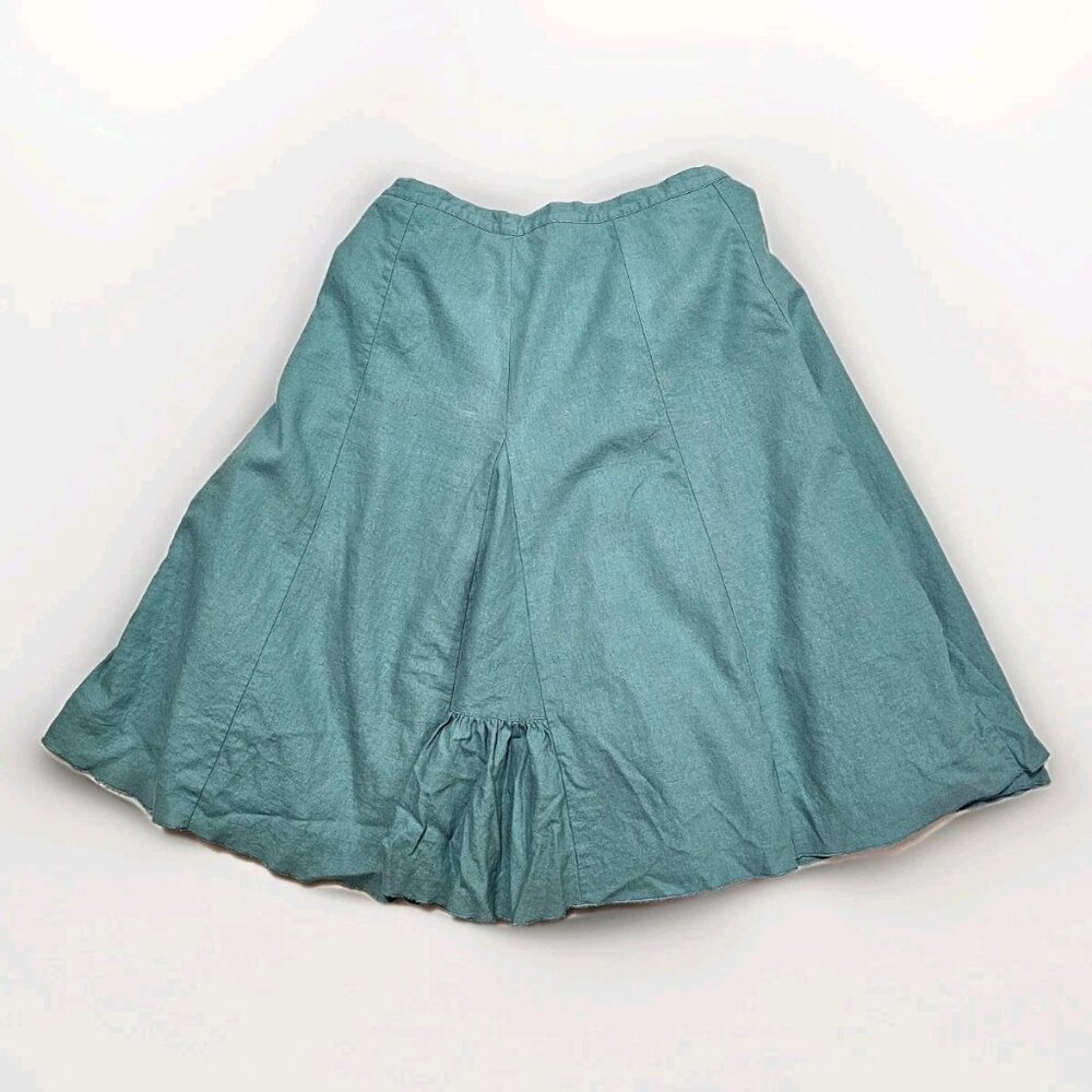 Christopher Banks Green Teal Linen Boho Aline Skirt Women's Size 16 Glam Career
